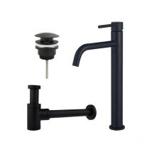 Fugaflow - Eccelente Sobrado Slim Slim Kit mitigeur lavabo - robinet rehaussé - bonde clic clac - siphon design bas - Noir mat