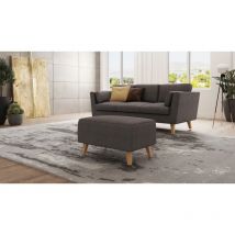Fußhocker mit Holzfüßen Hannah aus Braun - Khaki Luxusmicrofaser