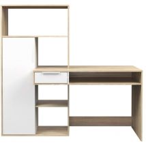 Fula Schreibtisch 1 Schublade und 1 Tür Eiche Struktur und weiss.