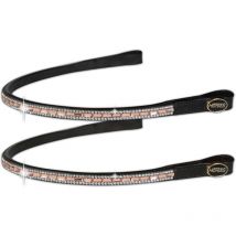 Horses - Frontalino per briglia all'inglese in cuoio con strass rettangolari color pesca: Cob, Nero