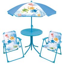 Fun House - Set de jardin Ma Petite Carapace : 1 Table Ronde, 2 Chaises, 1 Parasol pour enfant