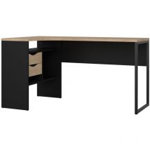 FunctionPlus Schreibtisch Ecke 3 Ablagen 2 Schubladen Nussbaum dekor schwarz matt.