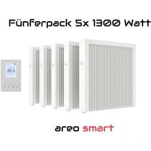 Elektroheizung Fünferpack 5x 1300 Watt Flächenspeicherheizung areo smart - digitales Thermostat mit LCD-Display - Option zur Appsteuerung von eVARMO