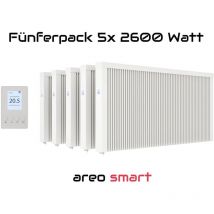 Evarmo - Elektroheizung Fünferpack 5x 2600 Watt Flächenspeicherheizung areo smart - digitales Thermostat mit LCD-Display - Option zur Appsteuerung von