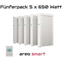 Evarmo - Elektroheizung Fünferpack 5x 650 Watt Flächenspeicherheizung areo direct - simples Thermostat - Appsteuerung ohne Zusatzhardware möglich von