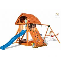 Aire de jeux giant move + beach, échelle, rampe de grimpe, avec corde, bac à sable avec siège, toboggan bleu & accessoires de jeux, balaçoire 1 siège