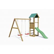 Aire de jeux lucas avec toboggan vert et balançoire 2 sièges - Kit sécurité ancrage - Fungoo