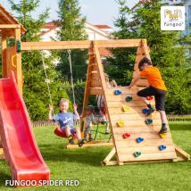 Fungoo Modul "Spider Red", teak, Kletterwand/Rampe mit 1 x Schaukelsitz