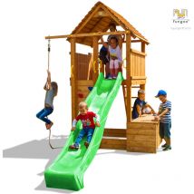 Fungoo Spielturm 'Fortress Toybox', teak, mit Rutsche, Toybox, Holzdach, Leiter, Steuerrad, Kletterwand