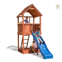 Spielturm 'Joy', teak, mit Rutsche, Leiter Holzdach und Fernrohr - Fungoo