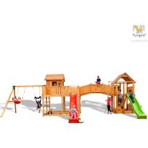 Spielturm 'Maxi Set Smile Farm My Space xl Fortress Toybox Rainbow Move+', teak, mit 2x Rutschen, 2x Spieltürmen, Verbindungsbrücke, Leiter,