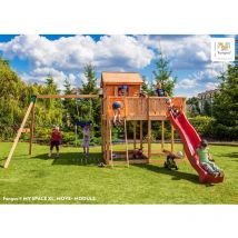 Fungoo Spielturm 'My Space xl Move+', teak, mit Rutsche, Doppelschaukel, Kletterwand und Leiter