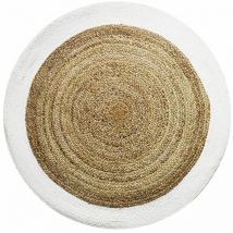 Thedecofactory - funny jute - Tapis rond en jute et coton bande blanche diam.120