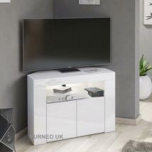 Furneo - Corner tv Stand Unit Cabinet Matt & High Gloss Clifton07 White led Lights