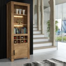Furneo - Display Cabinet Dark Oak Effect Modern Cupboard Storage led Lights Prestigio 04