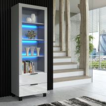Furneo - Display Cabinet Grey White High Gloss Matt Modern Storage Cupboard Blue led Lights Enzo 18