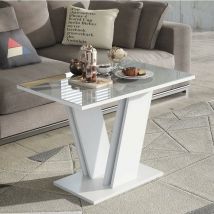 Furneo - Glass Coffee Side Table White And Grey Modern Living Room Furniture
