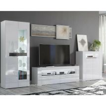 Furneo - High Gloss & Matt White Living Room Set tv Stand Sideboard Display Cabinet White led Lights