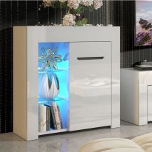 Furneo - Matt & High Gloss White Cabinet Cupboard Sideboard Unit Milano10 Blue led Light