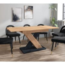 Furneo - Modern Dining Table Extendable 120-160cm Oak & Black Concrete Effect Enzo 01