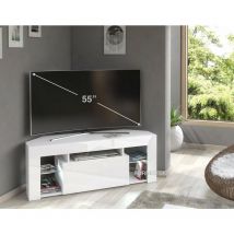 Furneo - White Corner tv Stand 125cm Unit Cabinet Matt & High Gloss Milano05 White led Lights