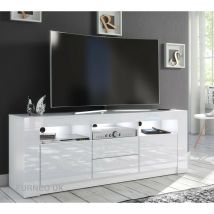 Furneo - White tv Stand 160cm Unit Cabinet Matt & High Gloss Clifton18 White led Lights