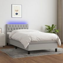 Maison Chic - Furniture Limited - Cama box spring colchón y luces led tela gris