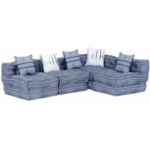Furniture Limited - Pouf Modulare a 4 Posti Indaco in Tessuto