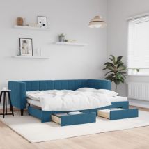Furniture Limited - Sofá cama nido con cajones terciopelo azul