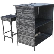 Furniture One - 2 Seater Garden Rattan Bar Stool and Counter Set - Grey - Grey