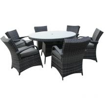 6 Seater Round Garden Table & Chairs Fully Assembled - Grey - Grey - Furniture One