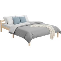 Furniturer Massivholz Doppelbett In Natur Mit Lattenrost, Stabiler Holzbettrahmen Im Minimalistischen Design, Geeignet Für Matratze 140 × 190 Cm