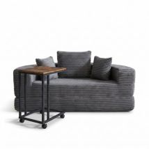 Furniturer Wohnzimmer Set Graues Schlafsofa 2-sitzer Mit Dunkelbraunem Beistelltisch Auf Rollen Multifunktionale Couch Bettfunktion Platzsparend