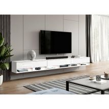 Furnix - Armoire tv alyx 300 cm Lowboard avec éclairage led blanc/blanc brillant