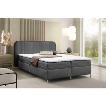 Boxspringbett Alisom 160x200 mit Bettkasten & Topper F16 Dunkelgrau - Furnix