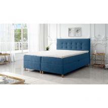 Boxspringbett deise 140x200 Doppelbett Topper und Holzfüße LM11 Blau - Furnix