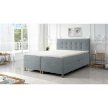 Boxspringbett deise 160x200 Doppelbett Topper und Holzfüße LM2 Grau - Furnix