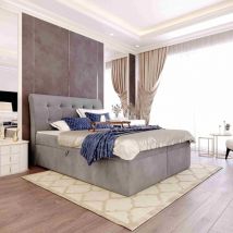 FURNIX Boxspringbett DOLOREZ 120x200 mit tiefen Bettkasten und Topper CL82 Hellgrau