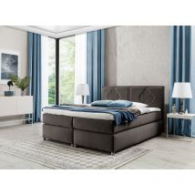 Boxspringbett folket 180x200 dekorativem Kopfteil Topper EV70899 Braun - Furnix