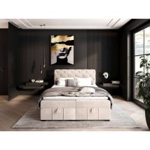 Furnix - Boxspringbett Karlina 180x200 mit tiefen Bettkasten und Topper SV1 Beige