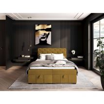 FURNIX Boxspringbett Karlina 180x200 mit tiefen Bettkasten und Topper SV9 Gelb