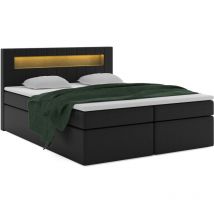 Boxspringbett tonan led 140x200 mit LED-Beleuchtung Topper cc Schwarz - Furnix