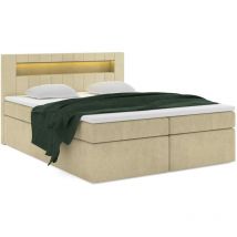Furnix - Boxspringbett tonan led 160x200 mit LED-Beleuchtung Topper MH04 Creme