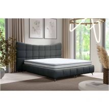 FDM - furnix Boxspringbett Vanila 160x200 mit breite Kopfstütze und Topper RF7 Dunkelgrau