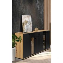 Furnix - buffet sarai tiroir 3 portes led buffet portes en verre 140 cm artisan noir