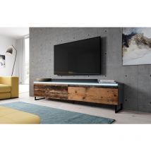 Furnix - Commode tv bargo 180 avec éclairage led & pieds métal anthracite-vieux bois