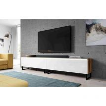 Furnix - Commode tv bargo 200 (2x100cm) avec éclairage led & pieds réglables blanc wotan