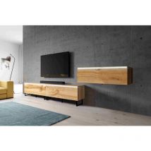 Commode tv bargo iii Lowboard 300 cm (3x100cm) avec pieds réglables et avec led Wotan - Furnix