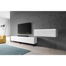 Furnix - Commode tv bargo iii Lowboard 300 cm (3x100cm) avec pieds réglables et sans led blanc