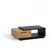 FURNIX Couchtisch INELO 120 Kaffeetisch mit Schubladen Schwarz Mat/Artisan